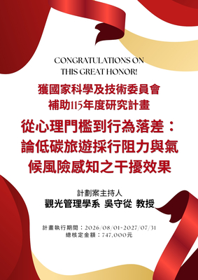 榮譽-吳守從老師115年度獲國科會補助研究計畫圖片
