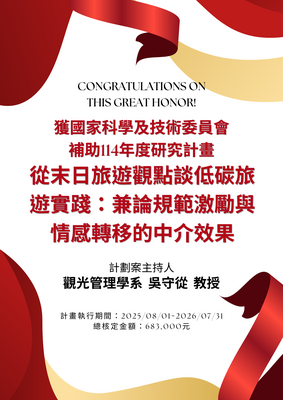 榮譽-吳守從老師114年度獲國科會補助研究計畫圖片